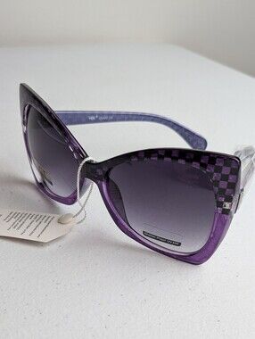 VOX - Trendy Oversized Cat Eye Retro Sunglasses UV400 Purple Black Check…
